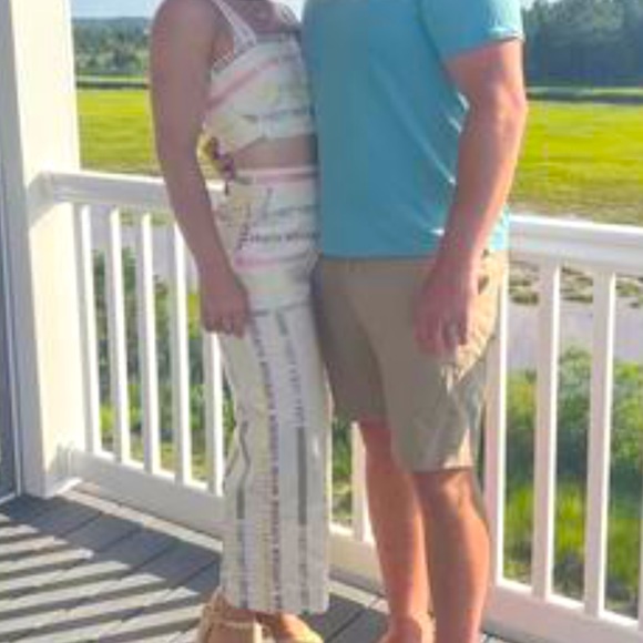 New Wine Bordeaux Rose Wide-Leg Cropped 2P | XS Off White Pink High-Rise Pants - Picture 10 of 11